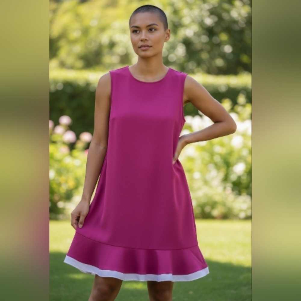 Victoria Beckham Women's Fuchsia Pink Twill Ruffle Hem Dress Size Medium